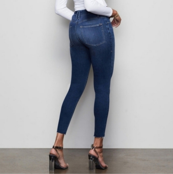 Good American Good Waist Crop Blue High Rise Distressed Skinny Jeans - Picture 3 of 11